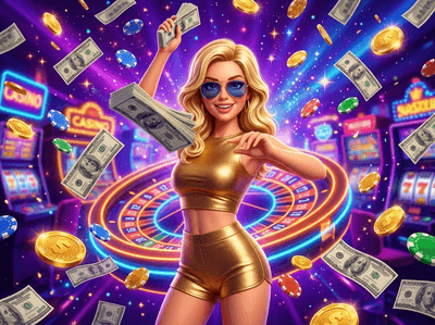 Interfaz de casino online BetWinner con slots y fichas doradas